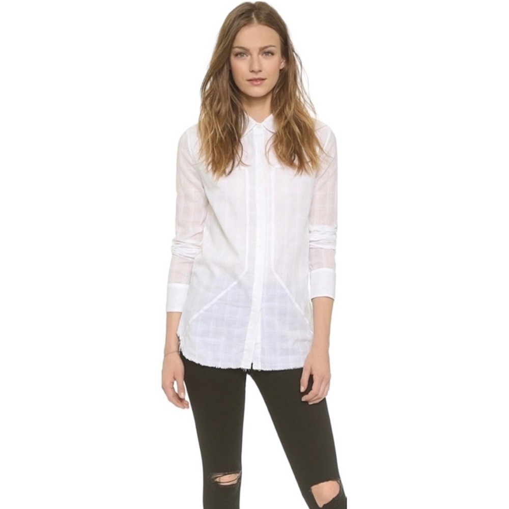 RtA Top Joni Denim Plaid Voile Button Down Shirt Blouse